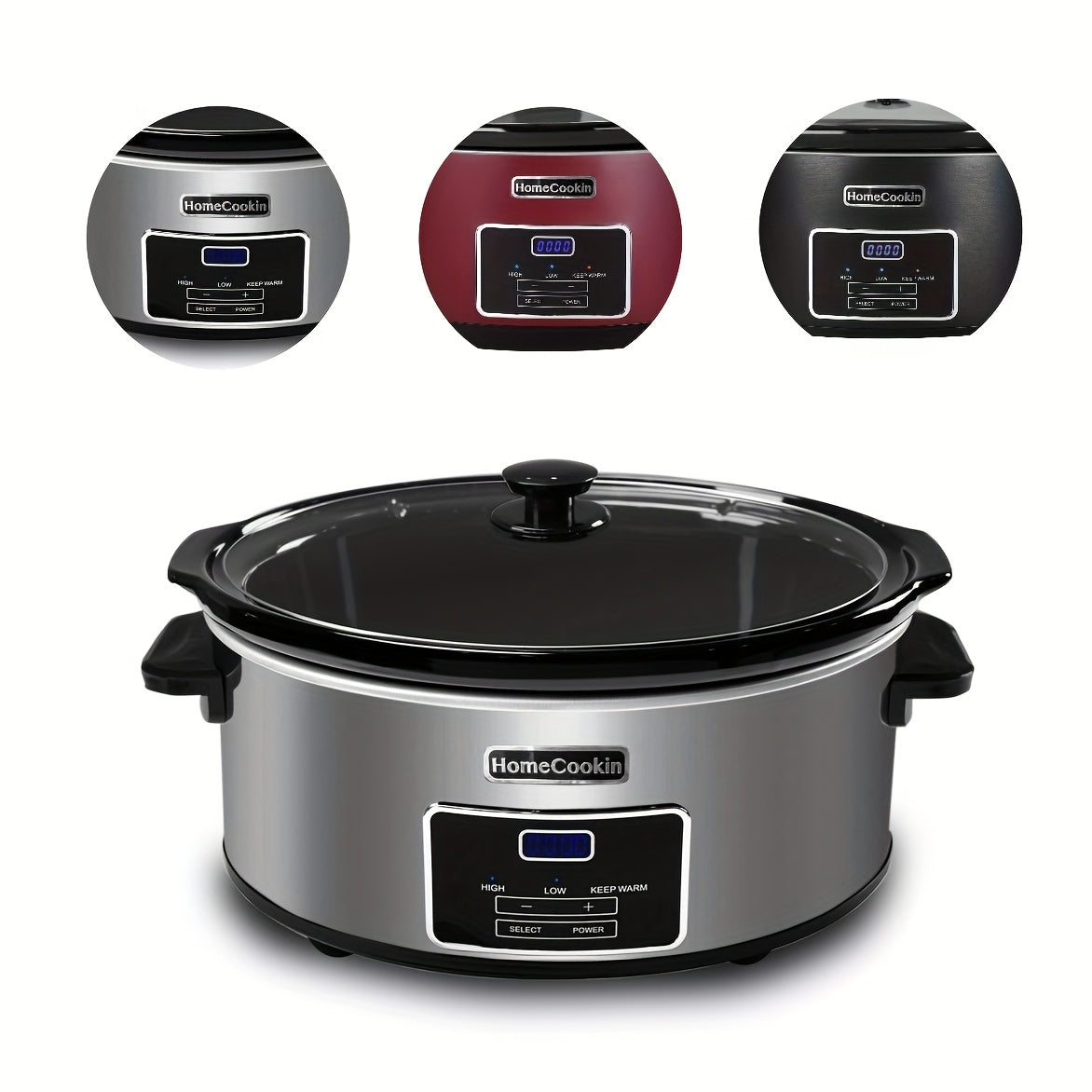 Slow Cooker 7.5 Quart Digital Programmable with Timer Ceramic Pot Stainless Steel Housing 3 Heat Settings Low High Keep Warm Large Capacity for Family Dinners Holiday Feasts Serves 10 Plus People