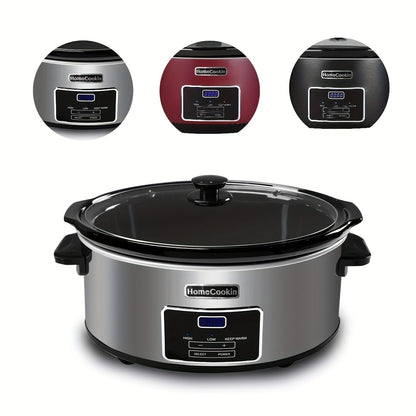 Slow Cooker 7.5 Quart Digital Programmable with Timer Ceramic Pot Stainless Steel Housing 3 Heat Settings Low High Keep Warm Large Capacity for Family Dinners Holiday Feasts Serves 10 Plus People