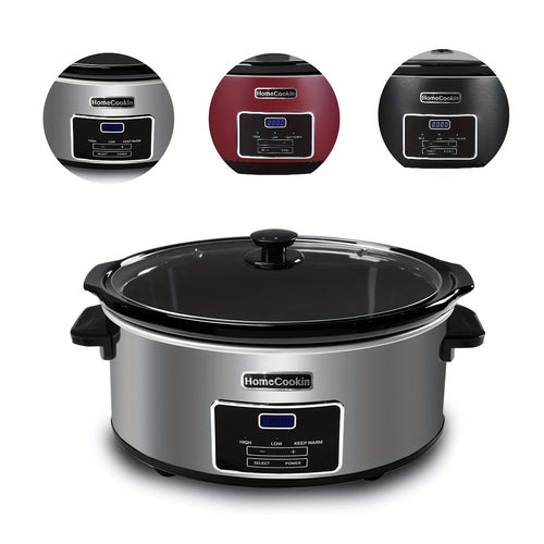 Slow Cooker 7.5 Quart Digital Programmable with Timer Ceramic Pot Stainless Steel Housing 3 Heat Settings Low High Keep Warm Large Capacity for Family Dinners Holiday Feasts Serves 10 Plus People