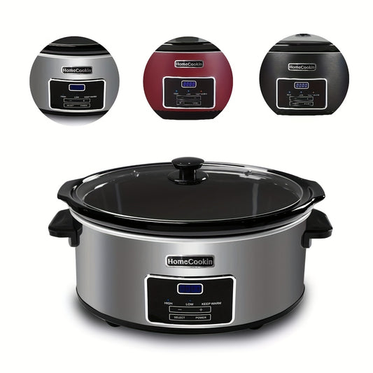 Slow Cooker 7.5 Quart Digital Programmable with Timer Ceramic Pot Stainless Steel Housing 3 Heat Settings Low High Keep Warm Large Capacity for Family Dinners Holiday Feasts Serves 10 Plus People
