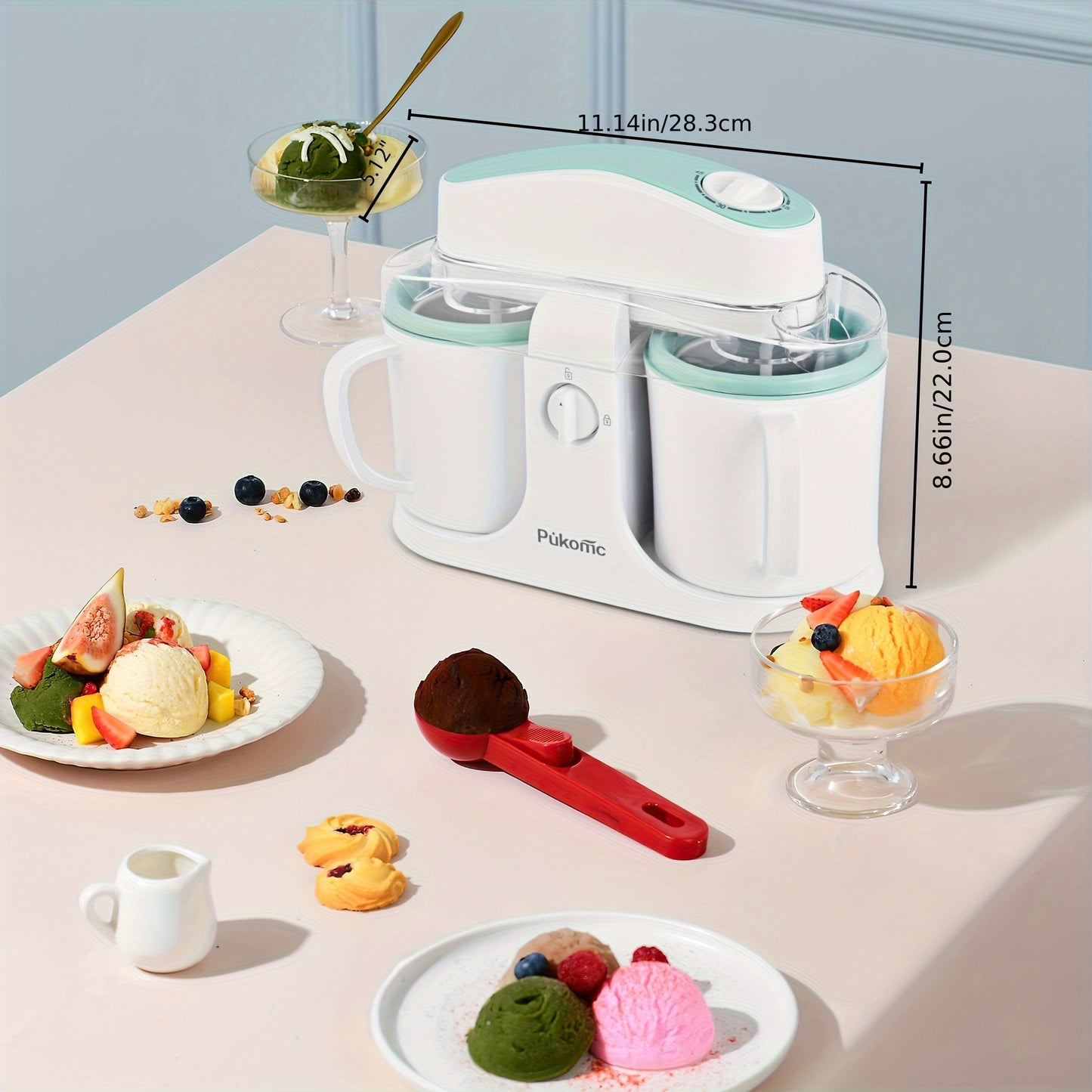 Homemade Delicious Ice Cream, Frozen Yogurt, and Fruit Smoothies, Easy to Make. 33.81oz Dual-cup Design, Detachable for Convenient Operation and Easy Cleaning, the Perfect Christmas Gift Choice!