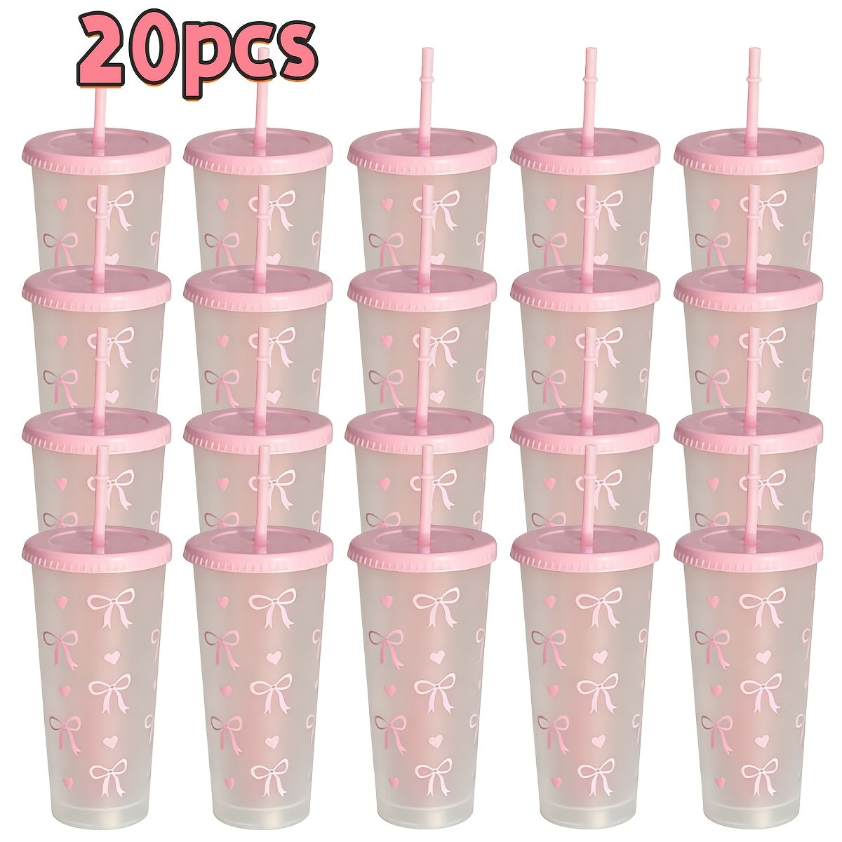 A Set of 10 Or 20 Reusable 24 Oz (Ounces) Party Cups - Made of PP Material, Equipped with Lids, Straws And Dust Covers, Is Perfect for Parties, Gatherings, Offices And Camping. It Is The Top Choice for Holiday Bulk Gifts