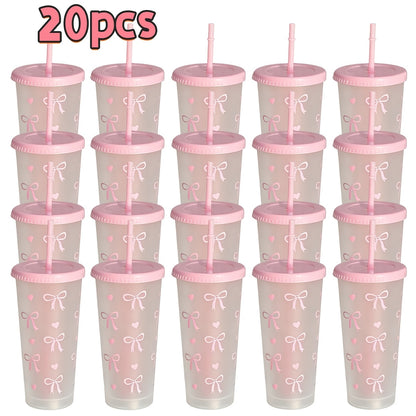 A Set of 10 Or 20 Reusable 24 Oz (Ounces) Party Cups - Made of PP Material, Equipped with Lids, Straws And Dust Covers, Is Perfect for Parties, Gatherings, Offices And Camping. It Is The Top Choice for Holiday Bulk Gifts