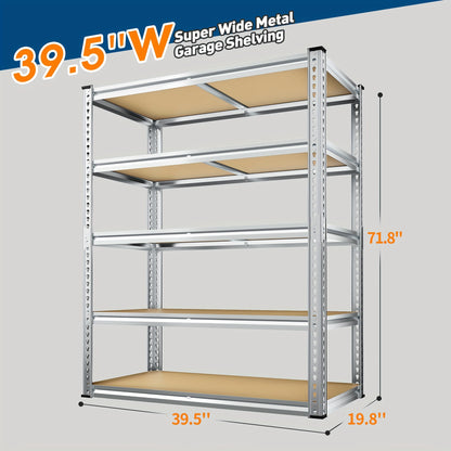 3020LBS Storage Shelves 48" W Garage Shelving Heavy Duty 5 Tier Heavy Duty Shelving Adjustable Garage Shelves for Basement, Warehouse, Commercial, Easy Assemble, 47.9"W X72"H X 24"D/40"W X 20"D X 60''H, Black & Galvanized, Standing Shelf