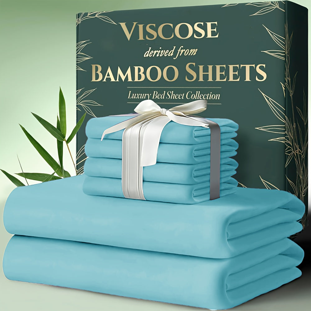 6pcs Cooling Bamboo Bed Sheets Sets - Ultra Soft & Luxuriously Keep Cool In Summer, 17" Deep Pocket, Double Stitching - Cooling Fiber Bed Sheets
