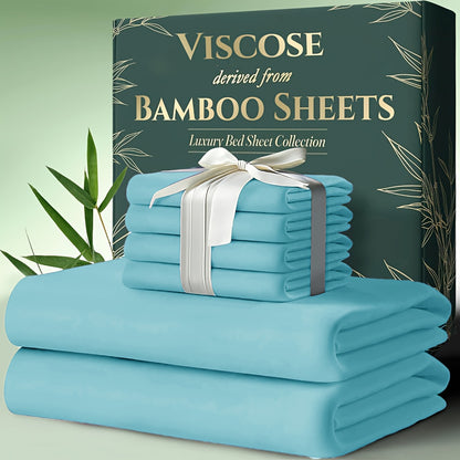 6pcs Cooling Bamboo Bed Sheets Sets - Ultra Soft & Luxuriously Keep Cool In Summer, 17" Deep Pocket, Double Stitching - Cooling Fiber Bed Sheets
