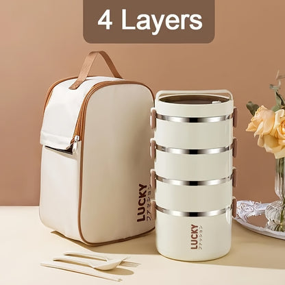 Large Capacity Stainless Steel Insulated Lunch Box Set - Reusable, Portable, And Leak-Proof Bento Container with Thermal Bag And Cutlery for School, Picnic, Camping, Teens, And Workers - Durable, Easy to Clean, And Space-Saving Kitchen Essentials