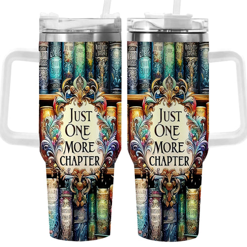 1pc 40oz Vibrant Bookshelf Art Tumbler, Double Wall Vacuum Insulated Travel Mug, Spill Proof Lid, Gift for Dad, Mom, Ideal for Christmas, Father's Day, Birthday Gift, Coffee Cup