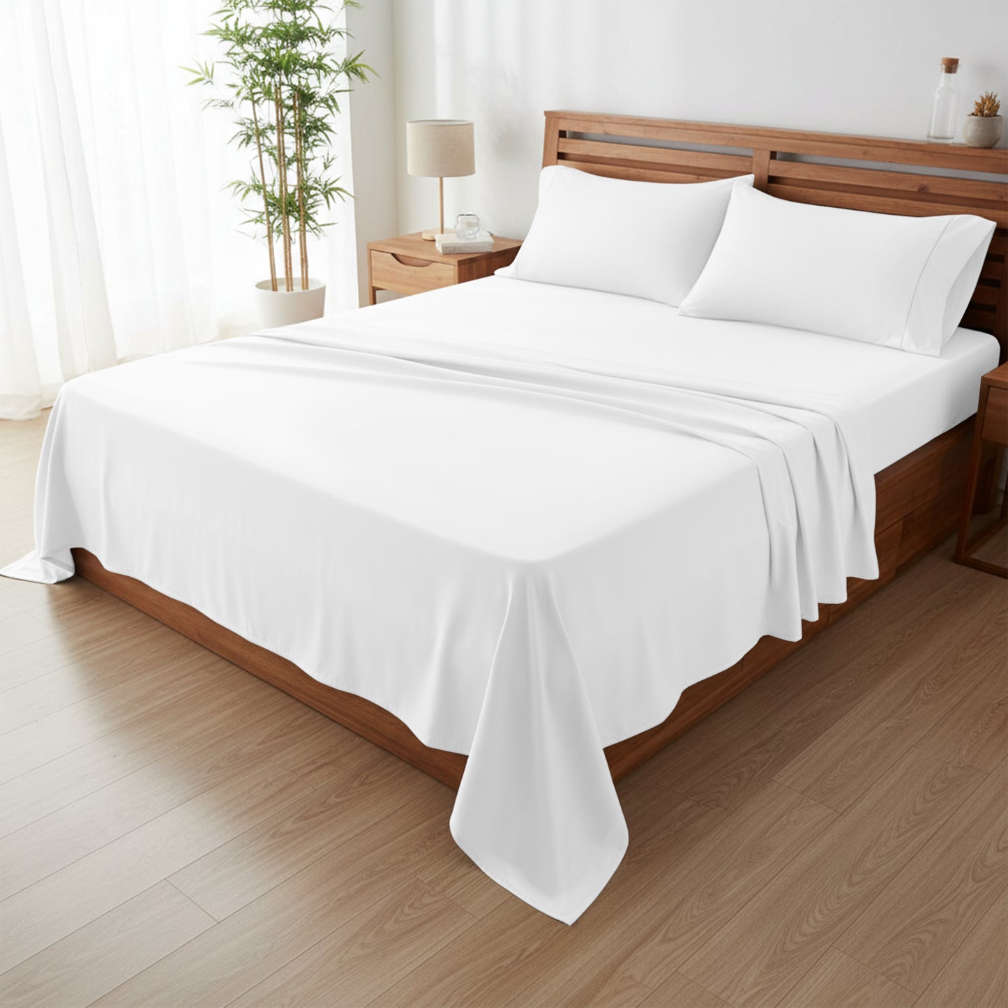 Lux Decor 3/4 Pieces Bamboo Blend Sheet - Polyester & Bamboo Viscose Cooling Bed Sheets, Skin Friendly & Machine Washable Bed sheets Set - Up to 16 Inches Deep Pocket Included 1 Flat 1 Fitted 2 Pillowcases Hotel & Bedroom Accessories