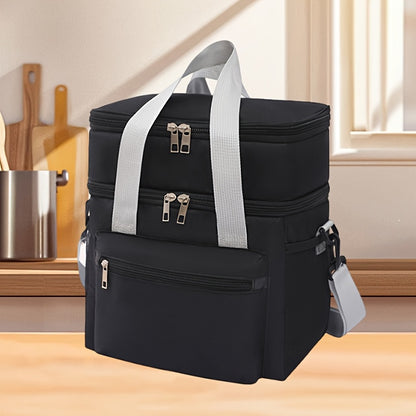 Large Capacity Insulated Lunch Bag | Leakproof, Waterproof, with Shoulder Strap, Double Pocket, Portable Picnic Bag for Men and Women, Suitable for Work, School, Picnic, and Beach