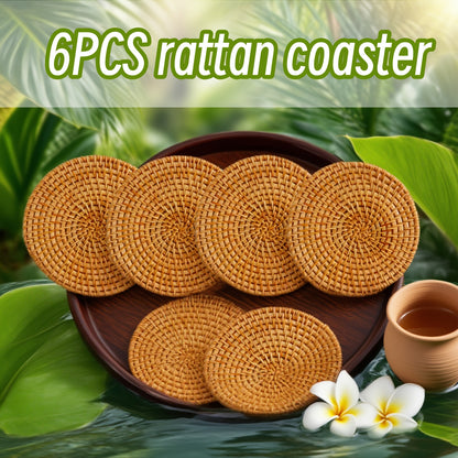 6pcs Set Handcrafted Rattan Woven Coasters, Heat-Resistant, Non-Slip Drink Mats for Kitchen & Dining Room Decor, Tabletop Protection(Excluding Coaster Baskets), Christmas Gifts
