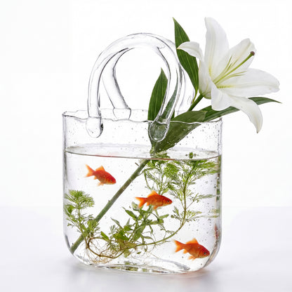 WHONLINE 1/2pcs Glass Purse Vase for Flowers, Clear Bag Vases with Handle, Unique Cute Handbag Shape Decorative Flower Vases for Centerpieces Home Table Shelf Decor Birthday Gift, For Halloween and Christmas