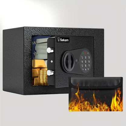 Heavy-Duty Fireproof Steel Safe With Cash Bag - Secure Home Safe Box With Keypad & Key Lock, Ideal For Storing Money, Documents, And Valuables (Black)Valentine'S Day