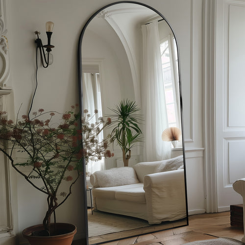 Full Length Mirror Arched Floor Mirror with Stand - Freestanding & Wall Mount Full Body Mirror for Bedroom, Living Room & Cloakroom, Available in 59"x18", 64"x21", 68"x26", Elegant Home Decor