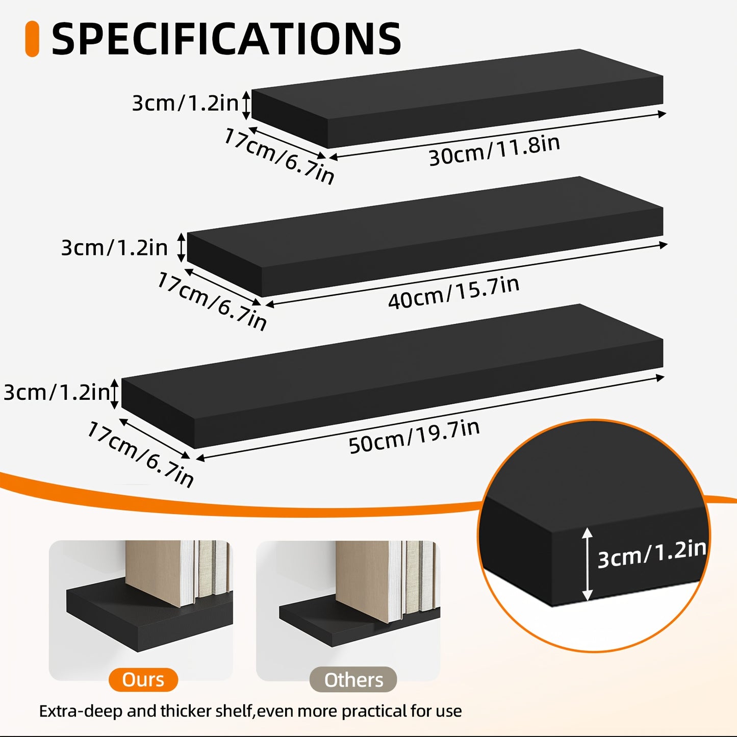 TOMNK 2/4/6pcs Set Floating Shelves, 15.7-inch/19.7-inch/22-inch Wooden Wall-Mounted Shelves, Suitable for Home Decor in Living Rooms and Kitchens, Strong Load-Bearing Capacity, Can Be Installed in Bathrooms, Bedrooms, Living Rooms, or Kitchens