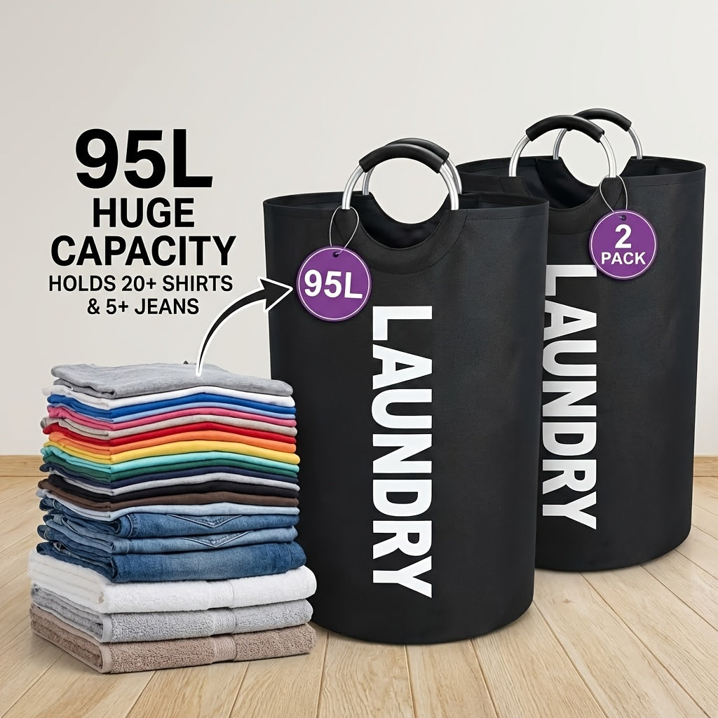 2pcs 95L/25.1 Gallon Extra-Large Foldable Laundry Basket Set | Thickened Waterproof Oxford Cloth Tall Freestanding Storage Baskets, Perfect for Bedroom/Bathroom/Dorm/Wardrobe Organization, Ideal Home Decor & Holiday Gift, Shelf Baskets
