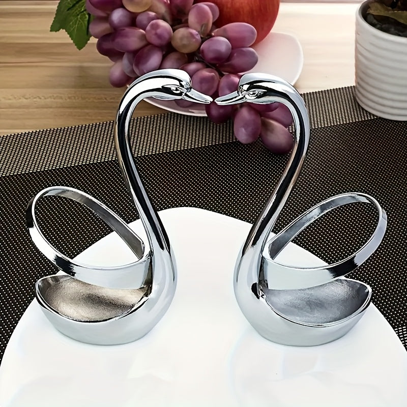 Elegant Stainless Steel Swan-Shaped Cutlery Rack, Modern And Novel Metal Decorative Plate, Creative Design, Suitable for Parties, Weddings And Family Use