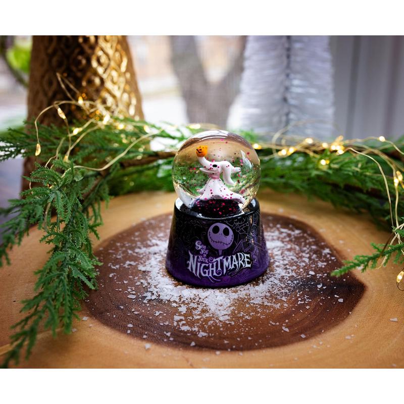 Nightmare Before Christmas Zero Light-Up Snow Globe – Disney Jack Skellington Dog Mini Collectible Snow Globe 3-Inch, LED Light-Up, Battery Included, Halloween Christmas Desk Decor Gift