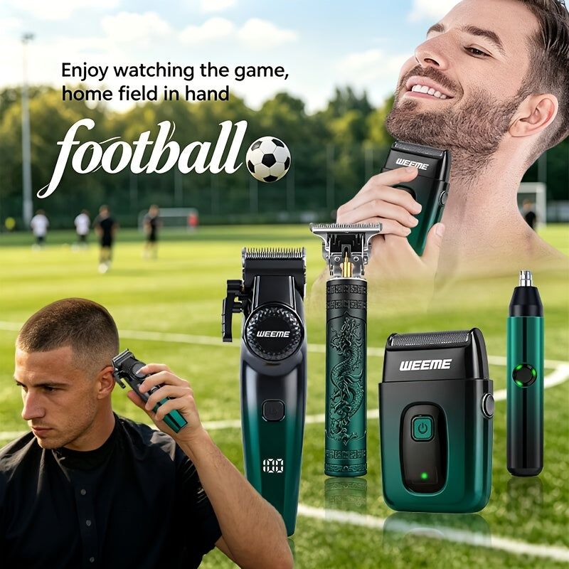 WEEME Enjoy The Game! • Passionate Ball Game • 2/4pcs Hair Clipper Set • Men's Electric Shaver • Nose Hair Trimmer • Razor • DIY Haircut Kit with Barber Accessories • Rechargeable Grooming Set • Gift for Husband Or Dad