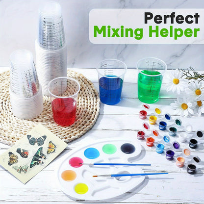 500pcs(1oz)/ 100pcs(8oz)/ 50pcs(20oz) Clear Plastic Resin Oxygenating Liquid Mixing Cups for Cooking and Baking Supplies
