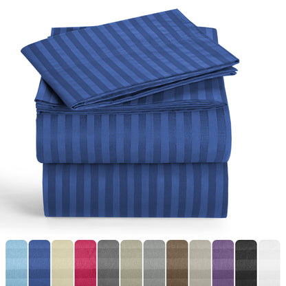 Lux Decor 4/3 Pieces Striped Bed Sheets Set - Hotel Luxury Sheets, Deep Pocket Up to 16 Inches, Extra Soft, Breathable Cooling Sheet & Pillowcases, Easy To Fit, Wrinkle Free, Fade & Stain Resistant Bedding Set