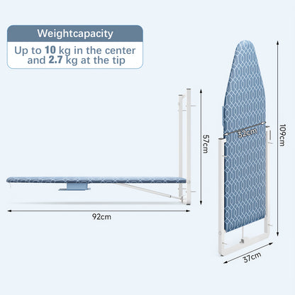 Wall Mounted Ironing Board with Holder, 36" X 12" Foldable Ironing Board for Small Spaces, Compact Mount Fold Down Board, Removable Heat Resistant Cover Dark Blue