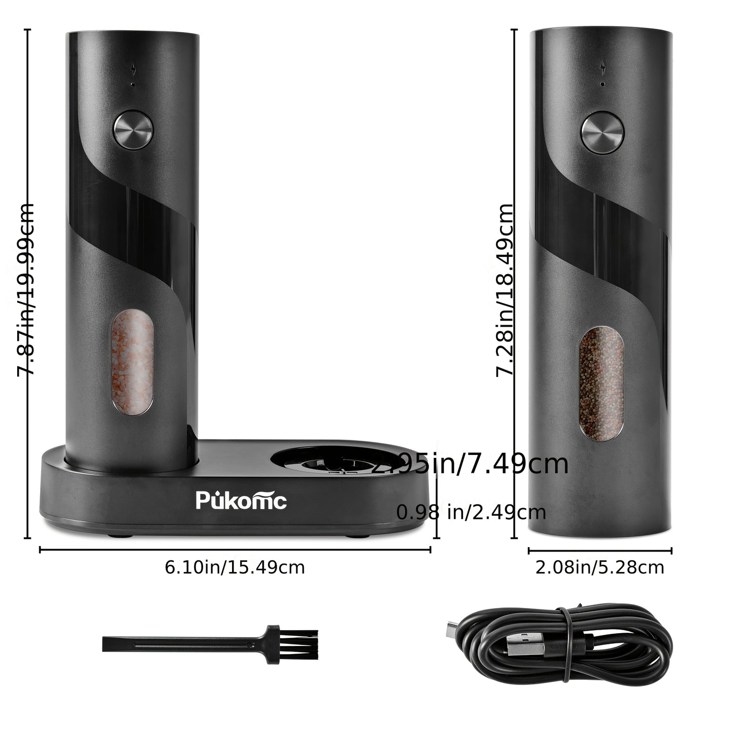 Electric Pepper Grinder Set USB-C Rechargeable with LED Light Ceramic Core Adjustable Coarseness One-Hand Automatic Salt Pepper Mill Kitchen Gift for Home Cooking Camping BBQ