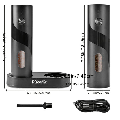 Electric Pepper Grinder Set USB-C Rechargeable with LED Light Ceramic Core Adjustable Coarseness One-Hand Automatic Salt Pepper Mill Kitchen Gift for Home Cooking Camping BBQ