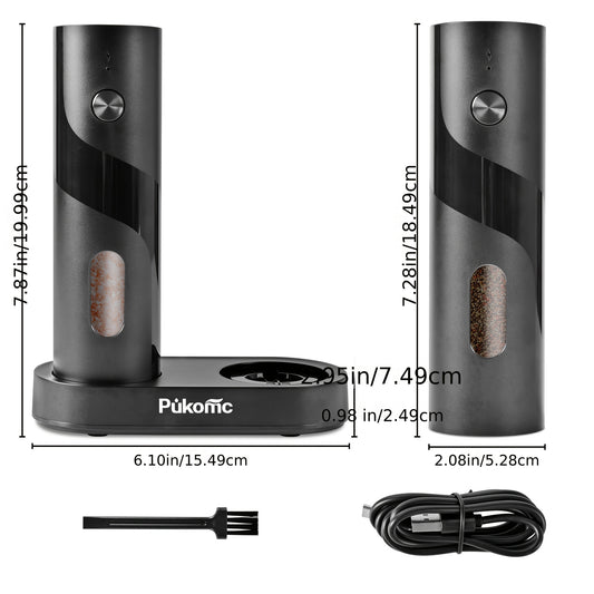 Electric Pepper Grinder Set USB-C Rechargeable with LED Light Ceramic Core Adjustable Coarseness One-Hand Automatic Salt Pepper Mill Kitchen Gift for Home Cooking Camping BBQ