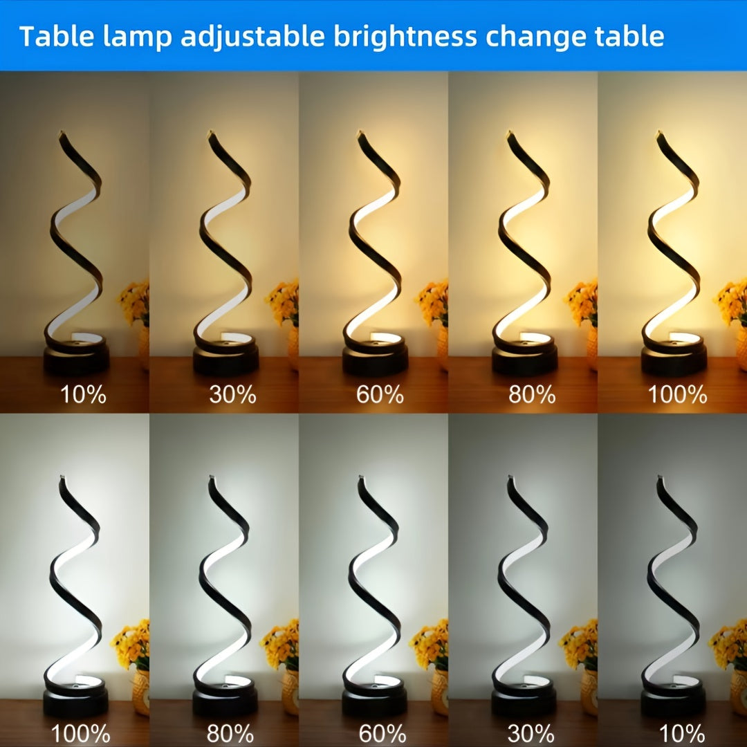 Touch Control Spiral Table Lamp with 3 Color Modes LED Bulb - Vintage Adjustable Arm Desk Light, USB-C Powered, Modern Minimalist Bedside Lamp for Bedroom Living Room Study Office, Black or White