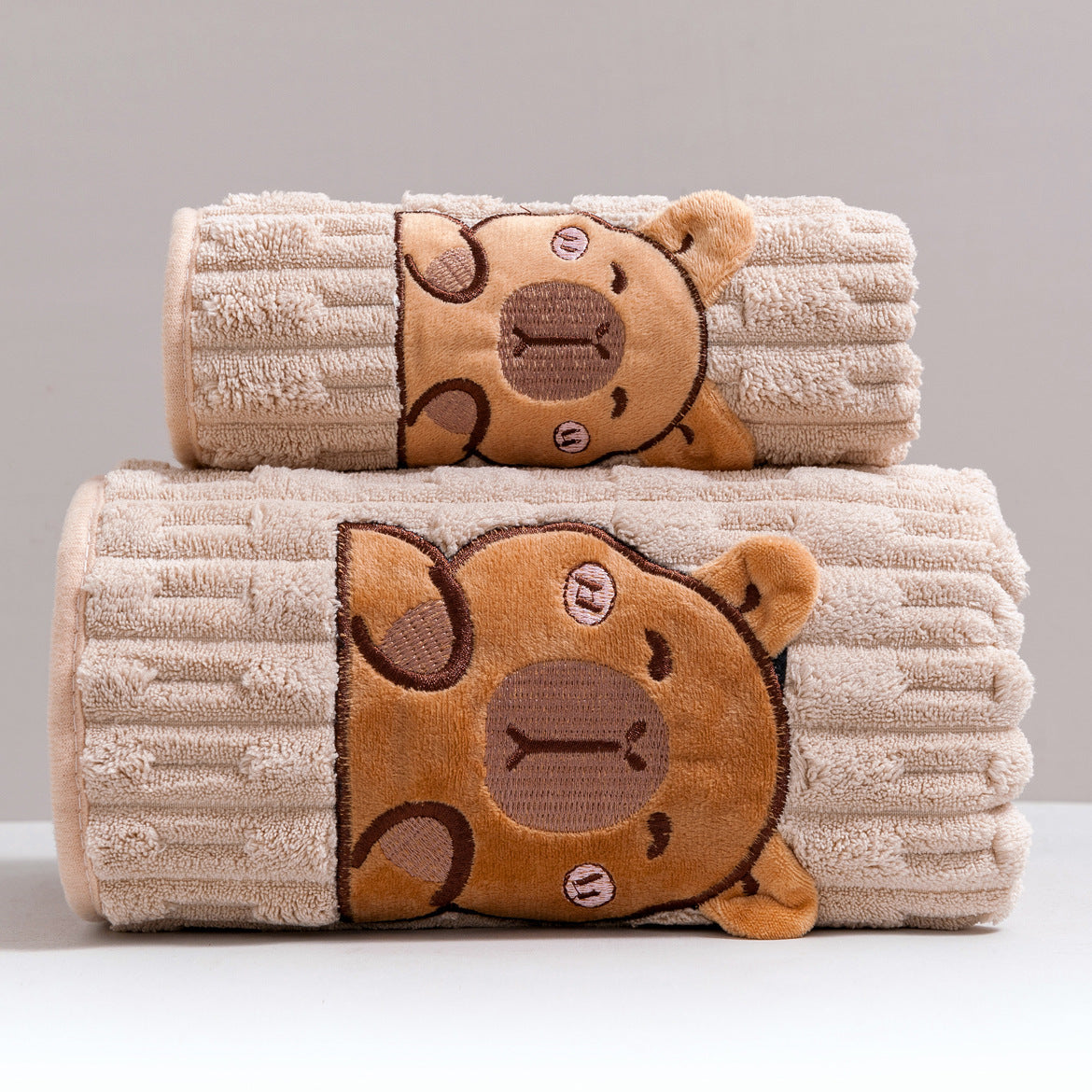 Cute Capybara Face 2pcs Bath Towel Set, Super Soft Coral Fleece, 34X74In Towel And 70X140In Bath Sheet, Ultra Absorbent Quick-Dry Bath Towels for Spa, Gym, Hotel, Guest Bathroom
