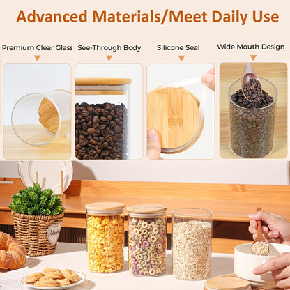 6pcs Glass Storage Containers with Labels And Pen, 32Oz Airtight Food Storage Containers with Bamboo Lids, Clear Glass Jars for Pantry, Kitchen, Flour, Sugar, Tea, Coffee, Snack, Spice And Herbs