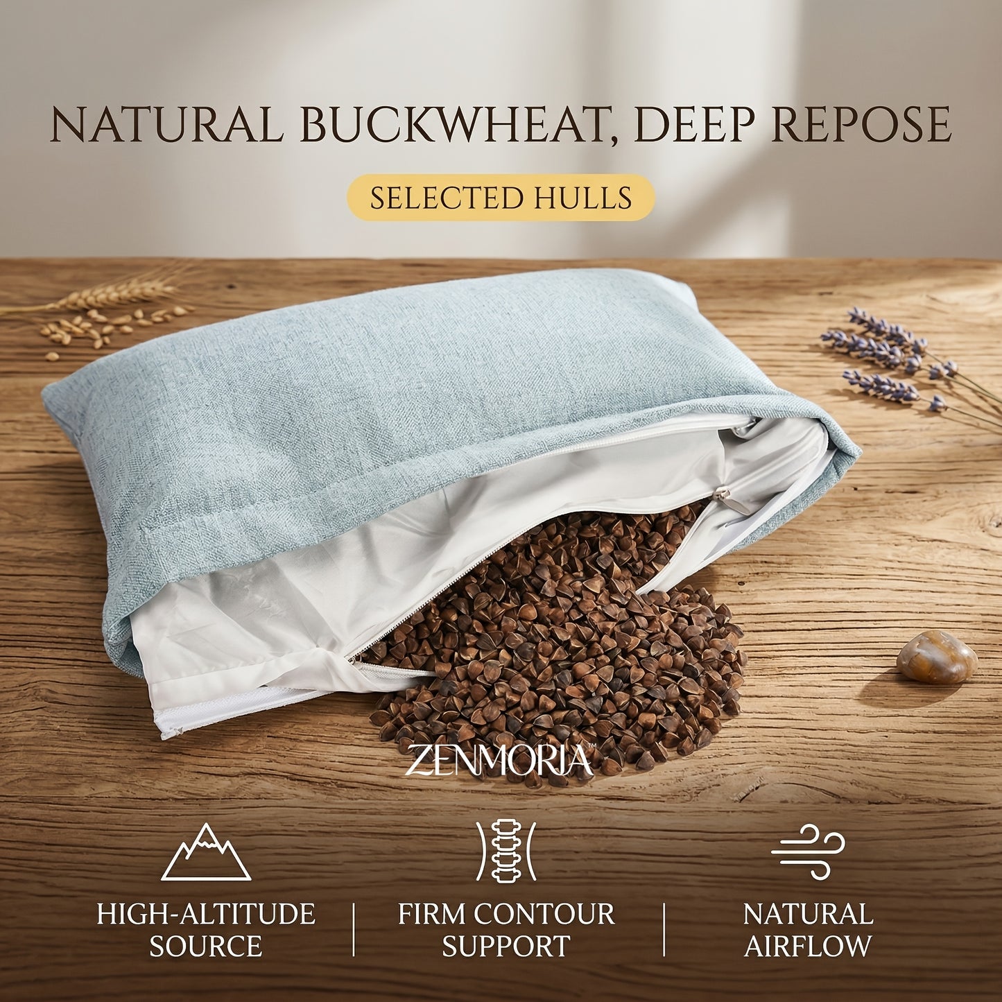 Detachable 2-in-1 Pillow, Premium Buckwheat Filled, Ergonomic Comfort & Relaxing Pillow for American Lifestyle..