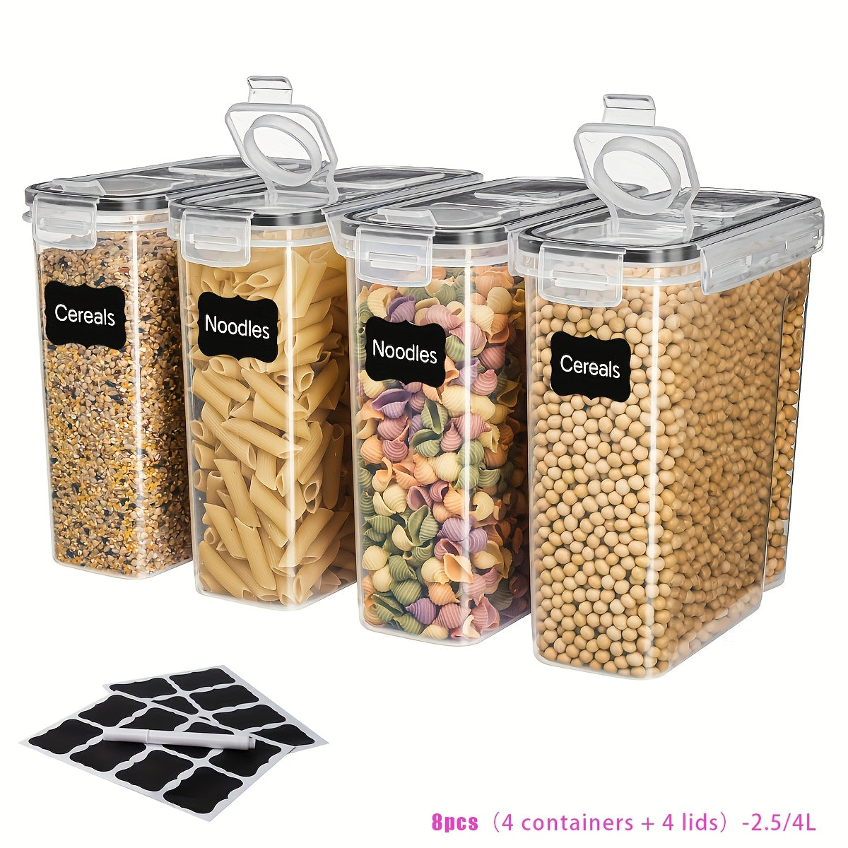 8pcs Food Storage Containers With LIDS [0.66/1.06gal], Clear Food Jars, Moisture-proof Sealed Fresh-keeping Containers For Cereals, Rice, Salt, Pepper, Tea, Nuts And Coffee Beans, Plastic Food Storage Jars, Household Kitchen Items (4 Jars +4 LIDS)