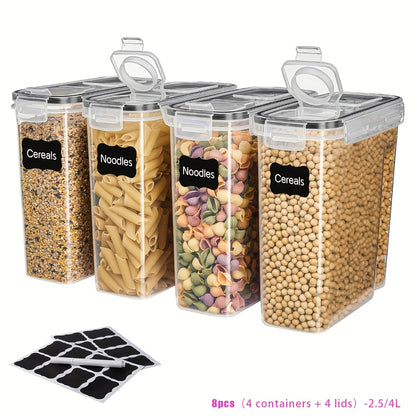 8pcs Food Storage Containers With LIDS [0.66/1.06gal], Clear Food Jars, Moisture-proof Sealed Fresh-keeping Containers For Cereals, Rice, Salt, Pepper, Tea, Nuts And Coffee Beans, Plastic Food Storage Jars, Household Kitchen Items (4 Jars +4 LIDS)