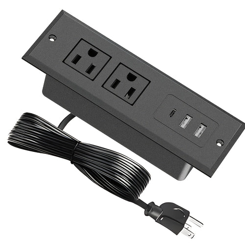 Recessed Power Strip Flush Mount Desk Outlet with USB-C & USB-A Ports In-Desk Power Grommet for Conference Room Office Table Furniture 1.5m Cord