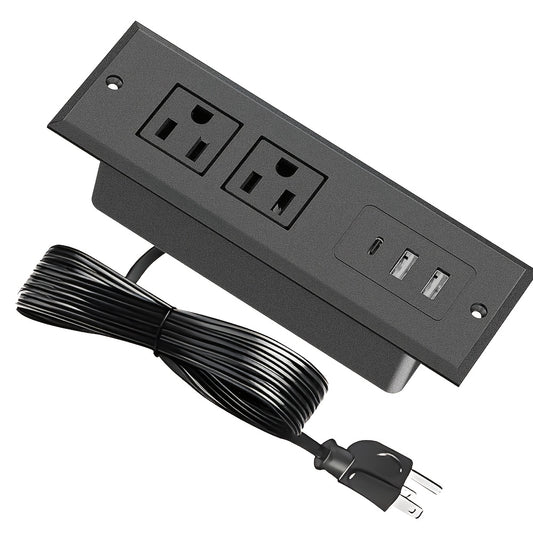 Recessed Power Strip Flush Mount Desk Outlet with USB-C & USB-A Ports In-Desk Power Grommet for Conference Room Office Table Furniture 1.5m Cord
