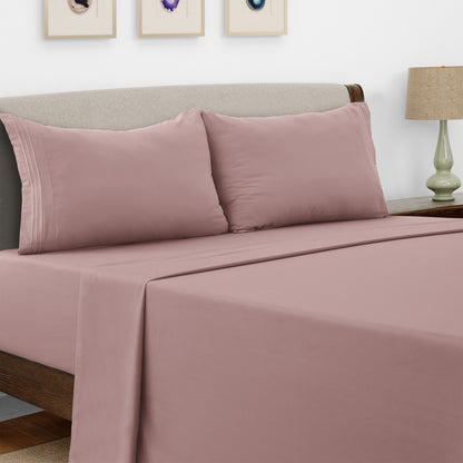 Lux Decor 4 Pieces Solid Bed Sheets - Stylish Comfy Bedding Set - Hotel Luxury Skin Friendly Cooling Sheets & Embroidered Pillowcases Without Filler - Classic Collection With 16 Inches Deep Pocket - Brushed 100% polyester- Shrinkage & Fade Resistant