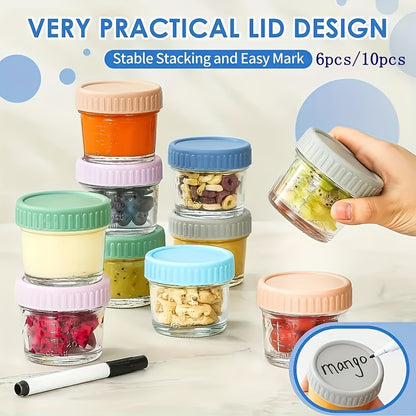 6pcs/10pcs Glass Food Storage Containers - 4oz Youngsters Food Jars with Lids Food Maker Microwave Dishwasher Freezer Safe Pickling Jars for Jelly, Jam, Honey, Spice, Essential Preserver for Home Storage And Gifting, Dessert Cup, Ice Cream Bowl