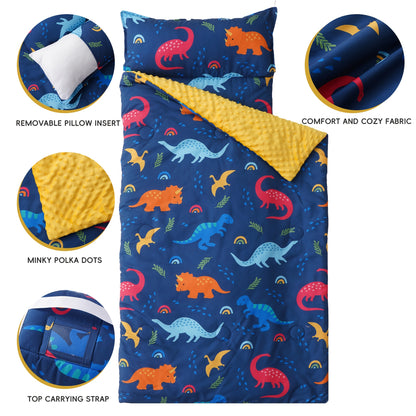 Cozy Youngsters Dinosaur Nap Mat - 100% Polyester, Machine Washable Sleeping Mat, Roll-Up Design, Ideal for Daycare, Travel & Camping