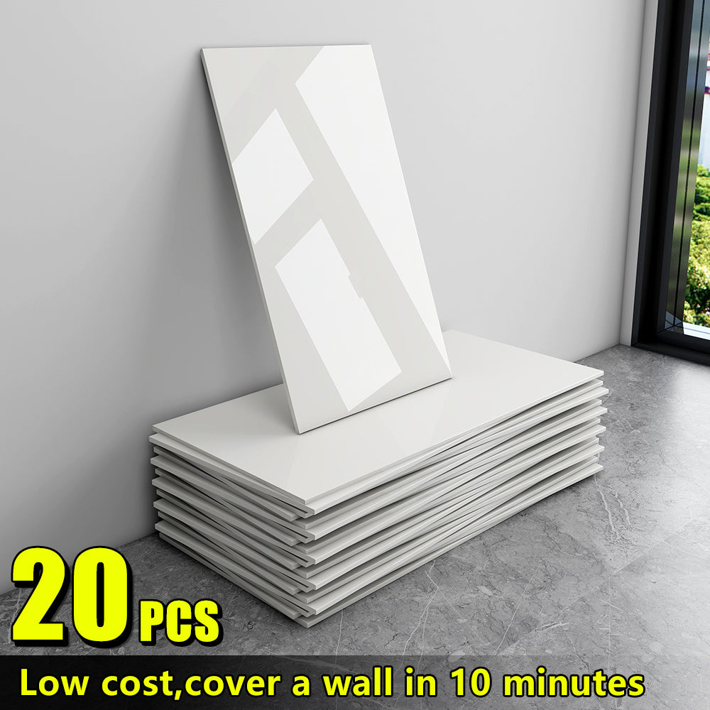 20/40/60-Pack Self-Adhesive Marble Wall Panels Set -Oversized White &Grey/Black Marble Sheets, Peel & Stick Removable Vinyl Planks, Bathroom, Kitchen, Living Room-Glossy Finish, Easy Install/Remove, Reusablelmitation Stone, DIY Home Decor