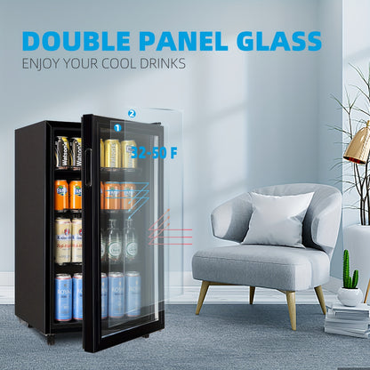 Beverage Refrigerator with Glass Door – Mini Fridge 2.0/3.5/4.0 Cu Ft, LED Lights, Adjustable Shelves, R600a Cooling for Beer, Wine & Drinks, Home, Office & Bar
