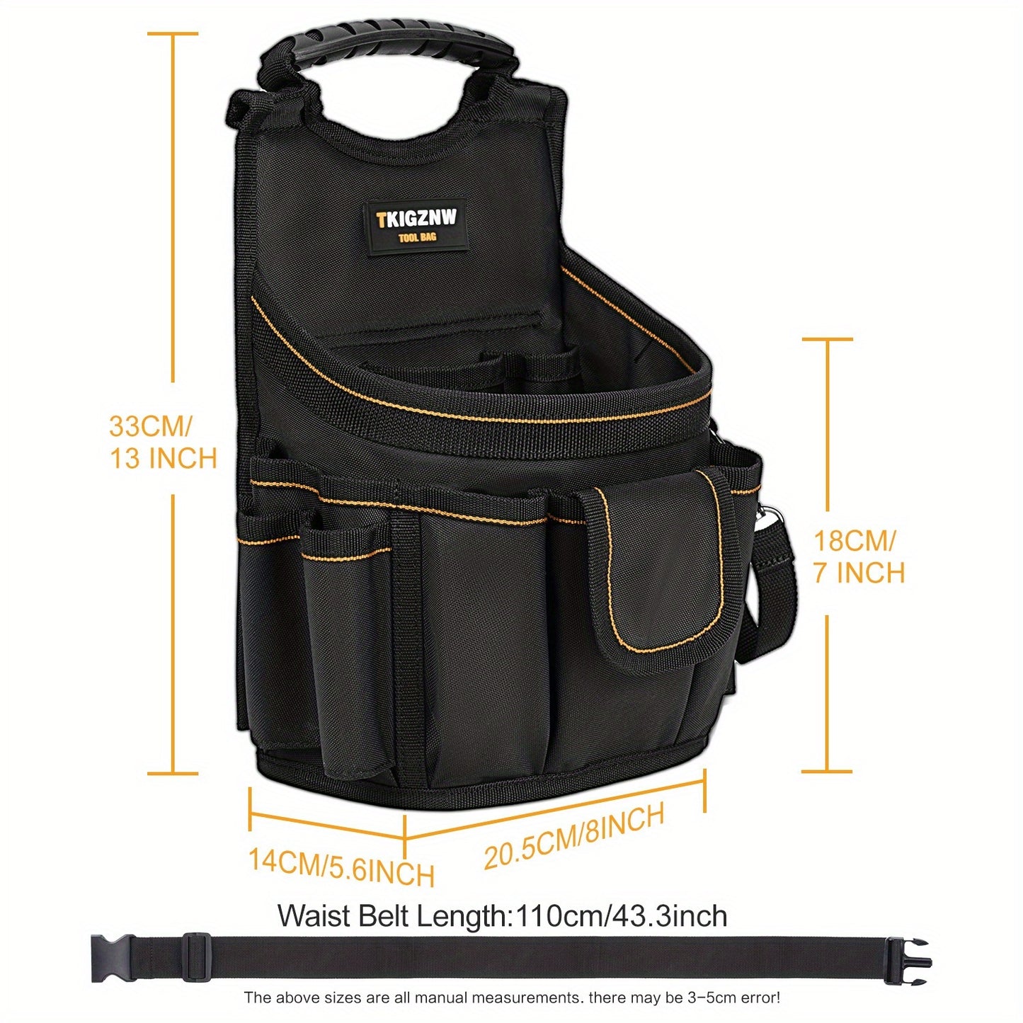 Heavy-Duty Tool Belt Bag with 18- Large Capacity Tool Organizer - Wide Mouth Design & Heavy-Duty Polyester Construction Suitable for Construction, Plumbing, Electricians, DIY Projects - Professional & Home Use Tool Pouch with 18 Pockets