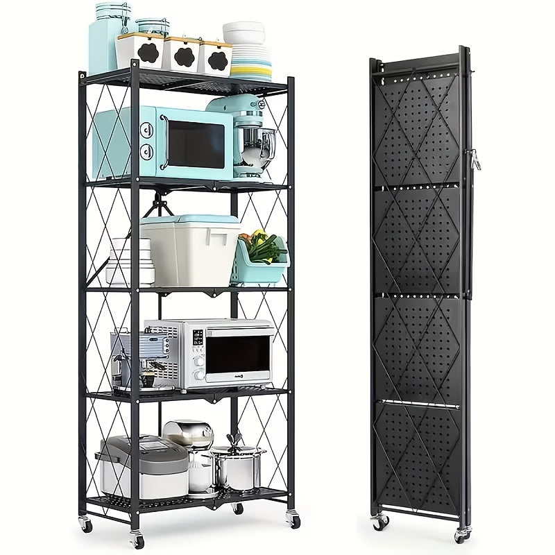 3/4/5 Layer Folding Storage Rack, No Installation, with Wheels, Can Move Freely, Suitable for Living Rooms, Kitchens, Garages, Study Rooms, Basement Storage Rooms, Practical Shelves, Multi-Tier Office Storage Rack Standing Shelf, Standing Shelf