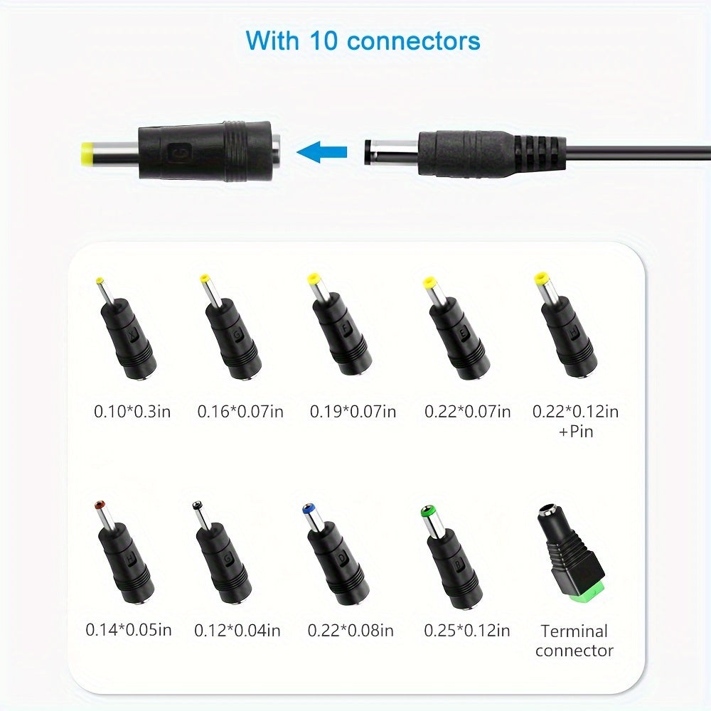 12V 3A DC Power Adapter 36W with 10 Interchangeable Tips - Universal AC 100-240V Input, Short Circuit & Overvoltage Protection, Stable Output for CCTV Camera, LED Strip, Router, TV Box & More