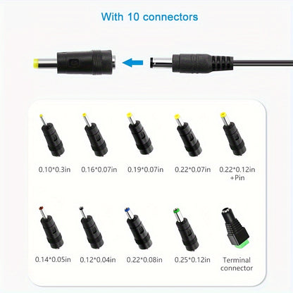 12V 3A DC Power Adapter 36W with 10 Interchangeable Tips - Universal AC 100-240V Input, Short Circuit & Overvoltage Protection, Stable Output for CCTV Camera, LED Strip, Router, TV Box & More
