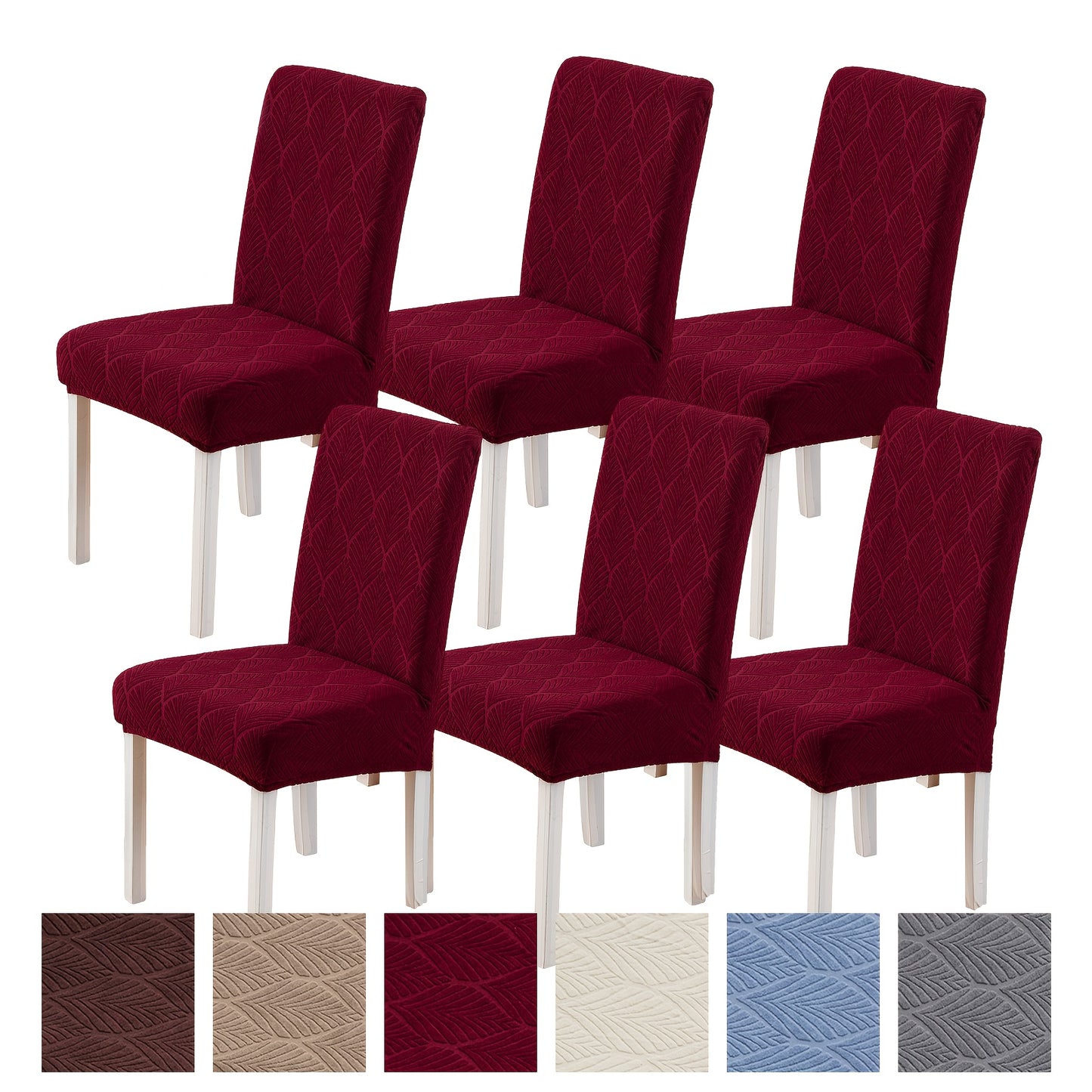 6pcs High Quality Dining Chair Covers - New Upgraded Small Leaf Pattern, Thickened Polyester-Spandex Blend, Elastic One-Piece Design, Machine Washable, Pet-Friendly, 6 Colors for Home & Restaurant Use