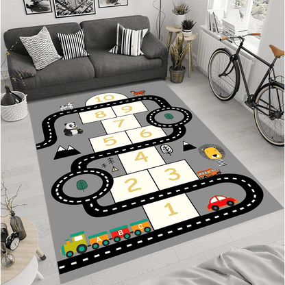 EGIDOO 120x180cm / 4x6ft Race Track, Hopscotch Game Rug Train Kids Carpet Washasble Carpet Colorful Classroom Playroom Carpets for Kitchen Home Office Dorm