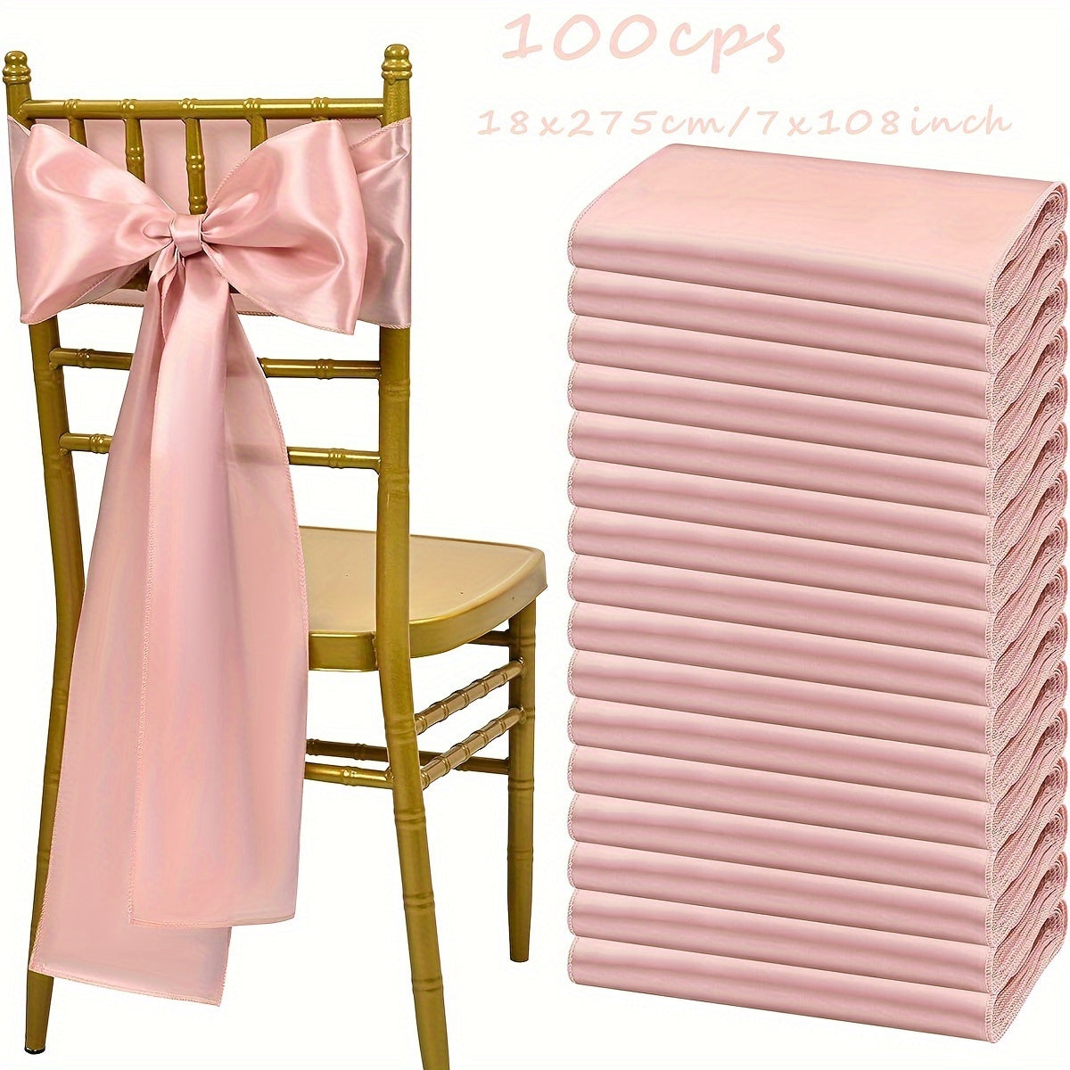 100pcs Satin Chair Sashes Bows for Wedding Banquet Party Event Decoration – 13 Colors, 18×275cm