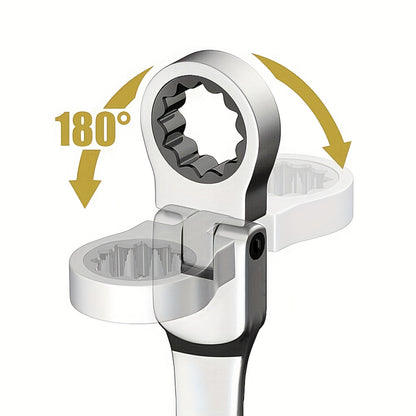 5pcs Flexible Head Ratchet Wrench Set(6-10Mm), Metric Size, Made of Chrome Vanadium Steel, Features a 72-Tooth Ratchet Mechanism for Easy Rotation, Designed with Both Open And Closed Ends, Suitable for Automotive, Bicycle, And Home Repairs